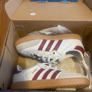 Adidas Kids Samba White and Burgundy Sneakers